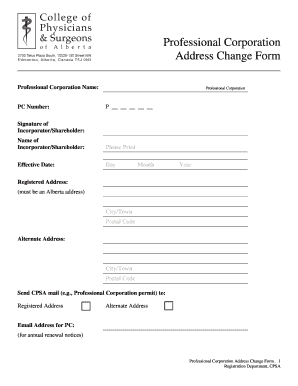 Professional Corporation Address Change Form
