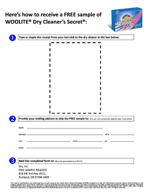 Woolite Dry Cleaner Sample Request Form