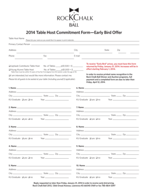 2014 Table Host Commitment Form Early Bird Offer - kualumni