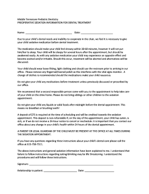 Preoperative Sedation Information for Dental Treatment