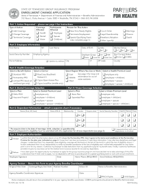 Tennessee Group Insurance Enrollment Change Application