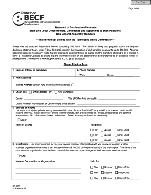Tennessee Statement of Disclosure of Interests
