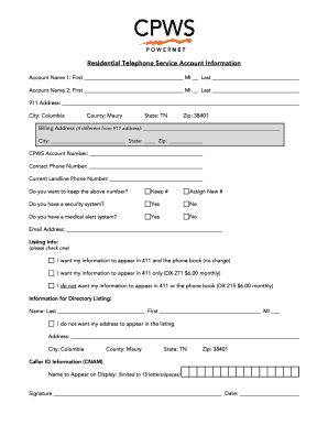 Residential Telephone Service Account Information Form