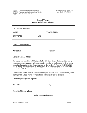 Tennessee Leased Vehicle Authorization Form