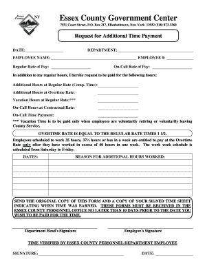 Essex County Additional Time Payment Request