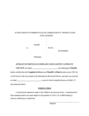 Affidavit of Service of Complaint and Plaintiff’s Affidavit