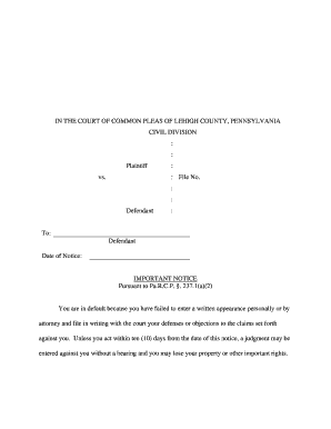 Default Judgment Notice