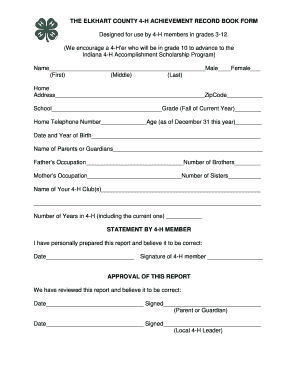 Elkhart County 4-H Achievement Record Book Form