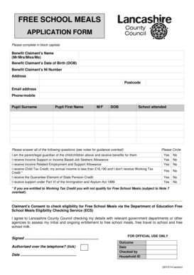Free School Meals Application Form