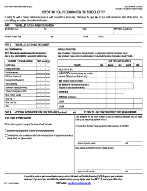 California School Entry Health Examination Report