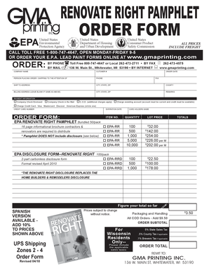 EPA Renovate Right Pamphlet Order Form