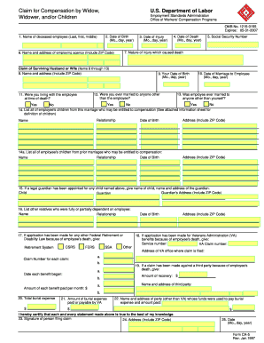 Claim for Compensation by Widow, Widower, and/or Children