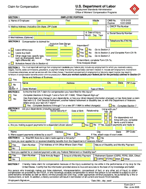 US Federal Workers' Compensation Claim Form