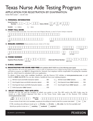 Texas Nurse Aide Registration Application
