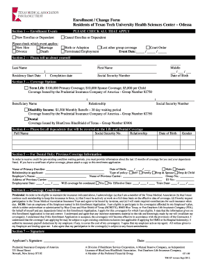 Texas Tech University Health Sciences Center Enrollment Form