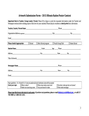 2015 Illinois Radon Poster Contest Submission Form