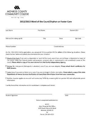 Ward of the Court Orphan or Foster Care Form