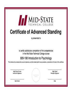Certificate of Advanced Standing