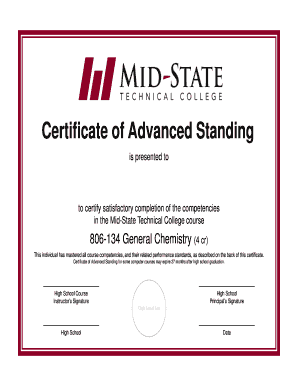 Certificate of Advanced Standing