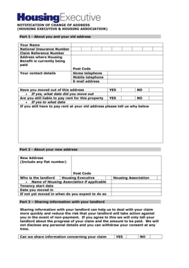 Housing Benefit Change of Address Form