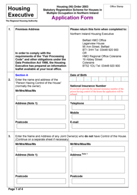 Housing (NI) Order 2003 Application Form