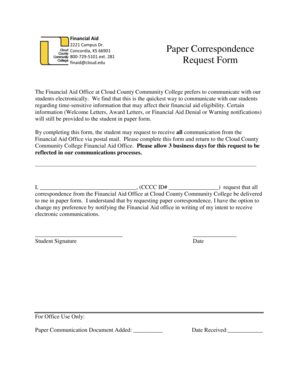 Financial Aid Paper Correspondence Request Form