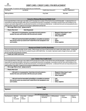 Debit Card Credit Card Pin Replacement Form