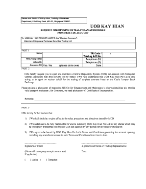 Malaysian Authorised Nominees CDS Account Opening Request