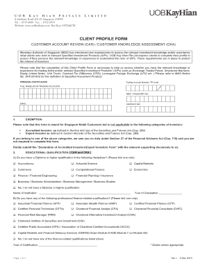 Client Profile Form for Specified Investment Products
