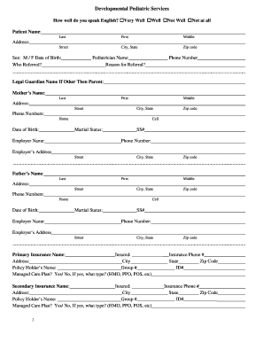 Developmental Pediatric Services Form