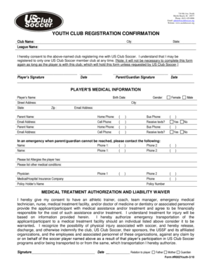 Youth Club Registration Confirmation