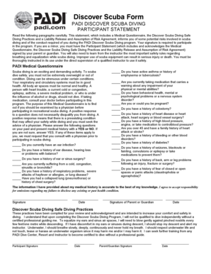 PADI Discover Scuba Diving Participant Statement