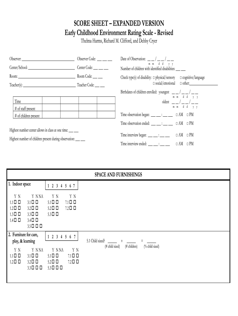 Ecers Score Sheet Fill Online Printable Fillable Blank PdfFiller