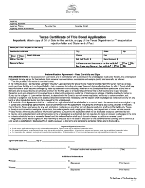 Car sales agreement - Texas Certificate of Title Bond Application - Higdon Compton ...