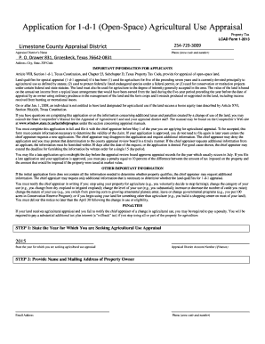 Texas 1-d-1 Agricultural Use Appraisal Application
