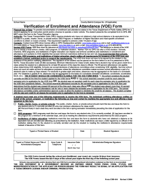 Texas Verification of Enrollment and Attendance Form