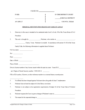 Texas Adult Name Change Petition