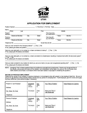 UTAH APPLICATION FOR EMPLOYMENT - Star Nursery