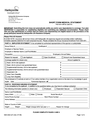 Short Form Medical Statement