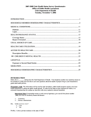 Utah Health Status Survey Questionnaire