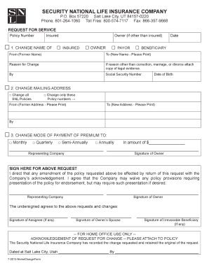 Security National Life Insurance Change Request Form