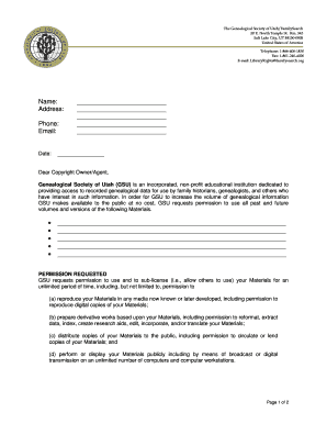 Genealogical Society of Utah Copyright Permission Request