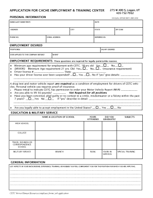 Cache Employment Training Center Job Application