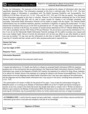 VA Form 10-0485 Authorization to Release Protected Health Information