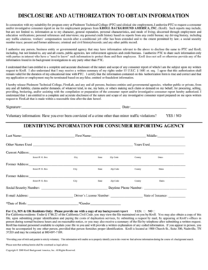 Disclosure and Authorization for Background Check