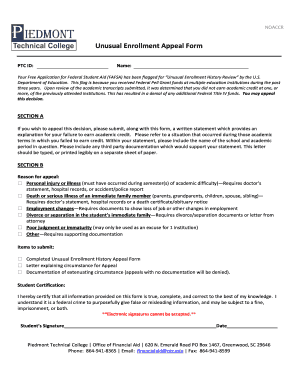 Unusual Enrollment Appeal Form