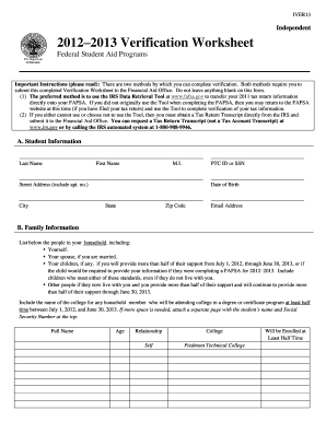 2012–2013 Verification Worksheet