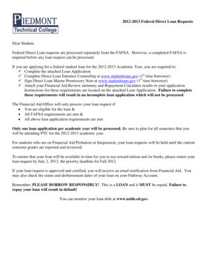 2012-2013 Federal Direct Loan Request Form