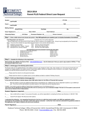 Parent PLUS Federal Direct Loan Request Form