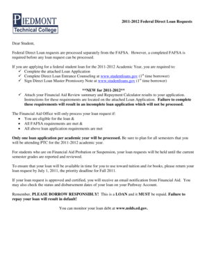 2011-2012 Federal Direct Loan Request Form